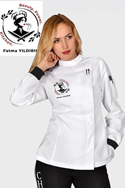 Üniformanya The Power of Beauty with Name Gift Women's Chef Jacket in the Kitchen |   Embroidered Chef Jacket