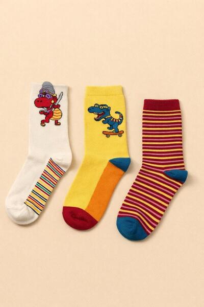 BONY SOCKS 3-пакет детски чорапи с динозавърски мотиви