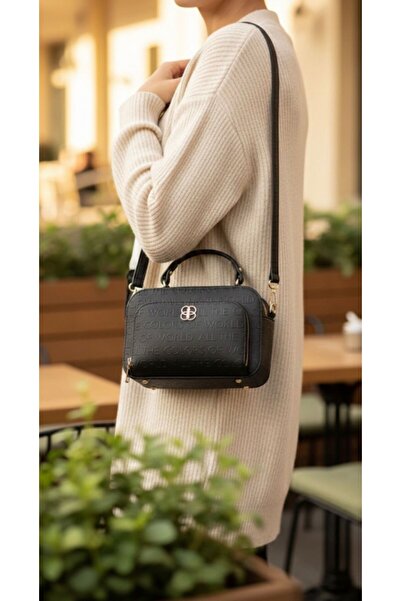 ÇANTA Siyah 3 Bölmeli Çapraz Omuz ve El Çantası