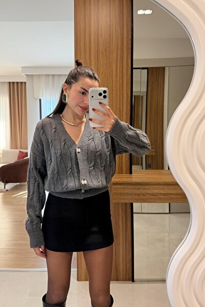 Gizem Ecemiş Gigi Antrasit Baklava Hırka