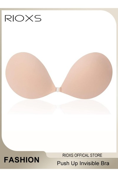 RIOXS Women's Bra, Adhesive Bra Push Up Invisible Bra, Soild Color Silicone Bra Cups, Backless Pushup Lift