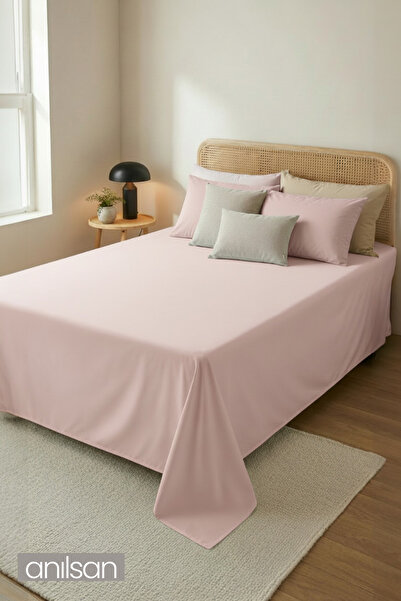 Anılsan ملاءة سرير من نوع Lastiksiz Pudra Ranforce مصنوعة من القطن بنسبة 100%، ملاءة مزدوجة/فردية