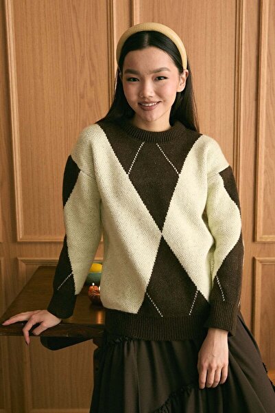 Ceylan Otantik Πλεκτό πουλόβερ με σχέδιο μπακλαβά σε χρώμα βουτυρίου