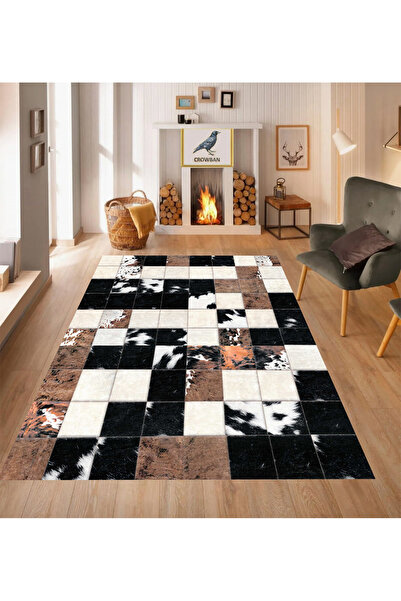 GNL HOME Deri Desenli Dijital Baskı,Kaymaz Taban, Yıkanabilir Salon, Mutfak,K...