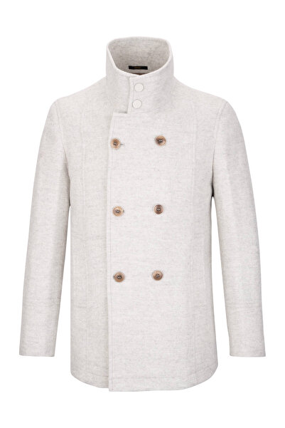 SAYKI معطف رمادي ذو قصة ضيقة من الصوف مزدوج الصدر