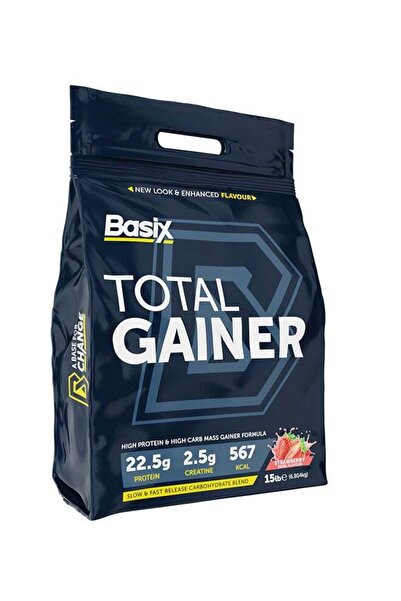 Basix توتال جينر غني بالبروتين والكربوهيدرات لزيادة الوزن - بنكهة الفراولة 15 رطلاً