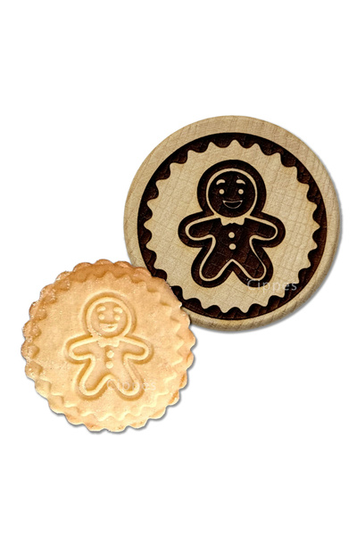 Choice4 Gingerbread Man Wooden Cookie Stamp Cookie Mold for Christmas, with Reindeer Snowman Pattern, Round