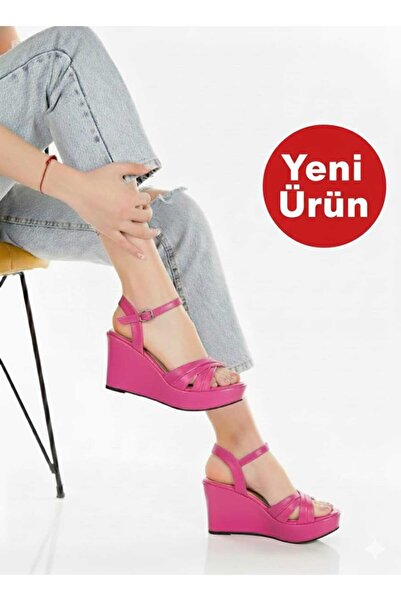 AYDOĞDU by ünal Fuchsia Summer Wedge Heeled Cross Strap Women's Shoes -520