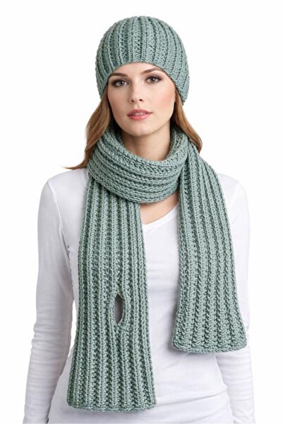 Uretti - Emine 9106 7721 Hand Knitted Beanie and Scarf Set - Green