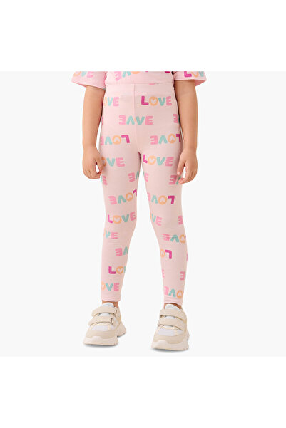 Juniors All-Over Typographic Print Leggings with Elasticated Waistband