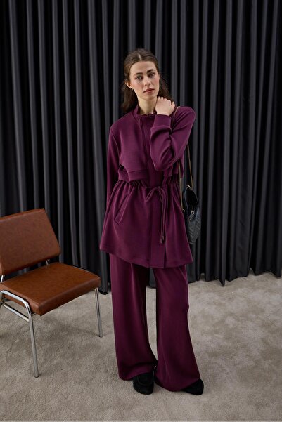 Hilay بدلة رياضية من سيول فليتو مع جيوب وحزام، لون أرجواني