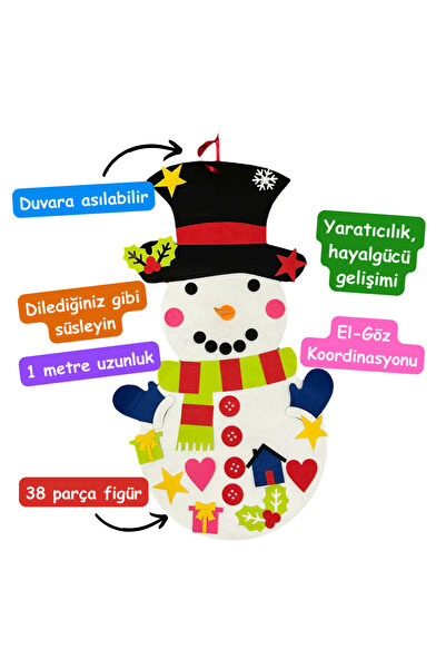 Keçe Kardan Adam 38+ Parça 1 metre Asılabilir | Duyusal Montessori Aktivite Oyuncak Eğitici Oyuncak