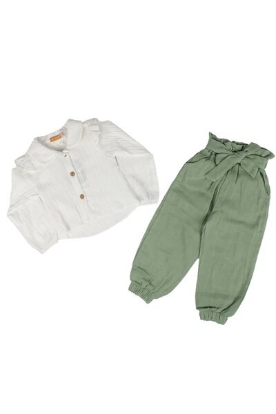 bebegen Set 2 piese pentru fetiță, alb, verde, musulman, cu pantaloni și guler