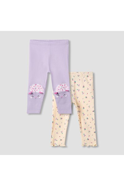 Juniors بنطلون ضيق مطبوع عليه زهور مع حزام خصر مطاطي - طقم من قطعتين