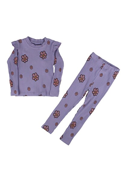 bebegen Set de material reiat piese cu volane mov pentru fetiță, cu model de margarete