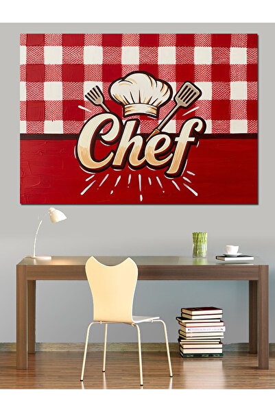 KanvasSepeti Kırmızı în carouri Chef Vopsea în ulei de înaltă calitate textur...