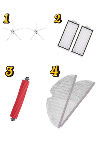 Roborock Q7 Max / Q7 Max Plus Uyumlu 4’lü Yedek Parça Seti – Ana Fırça + Yan Fırça + HEPA Filtre + Mop Bezi