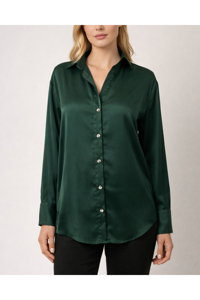 Qualia Butik Kadın Düğme Detaylı Saten Gömlek