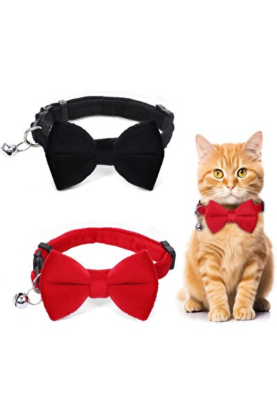 YUXIANLB طقم طوقين للقطط - مصنوع من المخمل وسبائك الزنك، مزود بإبزيم أمان قابل للفك، مقاس قابل للتعديل