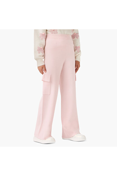 Juniors Solid Cargo Pants with Elasticated Waistband and Pockets