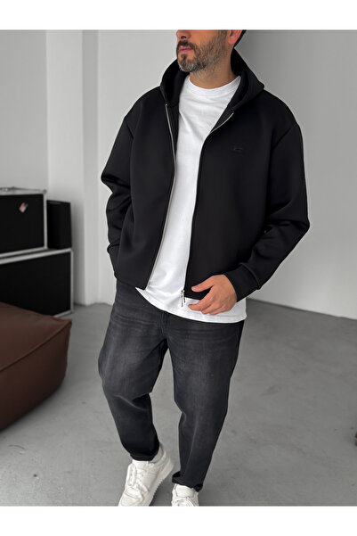 BYBASICMAN Scuba Swea cu fermoar în relief negru C tricou C-014