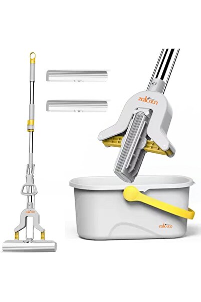 Zalcoon Magic Folding Sponge Self Squeeze Mop Bucket with 2 Super Absorbent P...