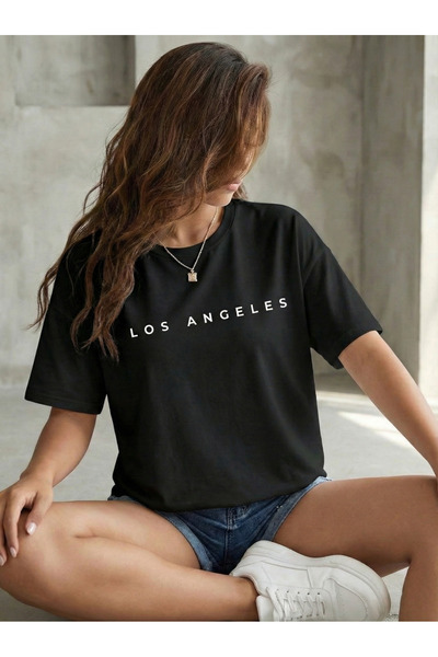 BUWOM Γυναικείο μπλουζάκι Los Angeles με στάμπα και λαιμόκοψη ποδηλάτου