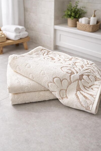 S&R 3 Pieces Dowry Hand-Face Towels Jacquard Velvet Heart Pattern 100% Cotton