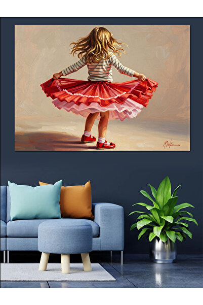 Artmeg Swinging Dancer Girl in Red Dress Decorative Canvas - Mdf Wood Painting