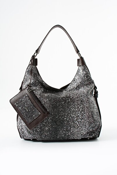 VOSTRO %100 Hakiki Deri Kadın Kahve Baskılı El ve Omuz Çantası - El Yapımı İt...