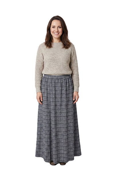Oppland Women's Winter Piecewise Mother Skirt Manzaram Patterned Fleece-Lined Elastic Waist Cotton Thick Textured