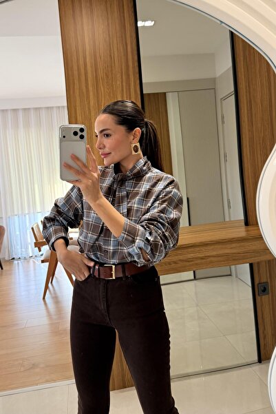 Gizem Ecemiş Taisca Mavi Kareli Gömlek