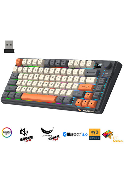 Sarftech K92 Süper Sessiz & Hafif Triple Mode BT+2.4Ghz Mebran Led Göstergeli Ekran Gaming Oyuncu Klavyesi