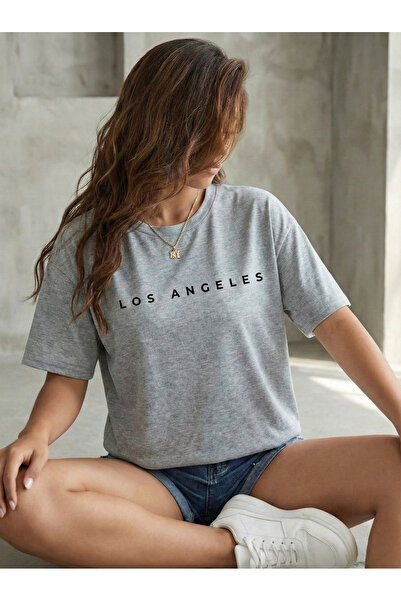 BUWOM تي شيرت نسائي من LosAngeles مطبوع برقبة دائرية