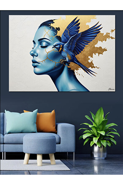 Artmeg Pânză decorativă pentru femei cu păsări și față albastră - Masă din le...
