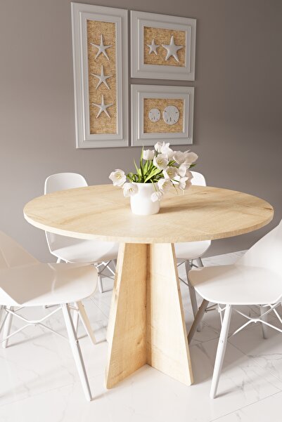 HMC DECOR Modern Yuvarlak 90cm Yemek Masası-Mutfak Masası Safir Meşe (SANDALY...