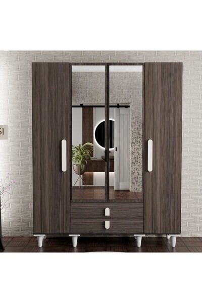 comiet Berceste ayaklı tasarım aynalı 4 kapak MDF Gardırop