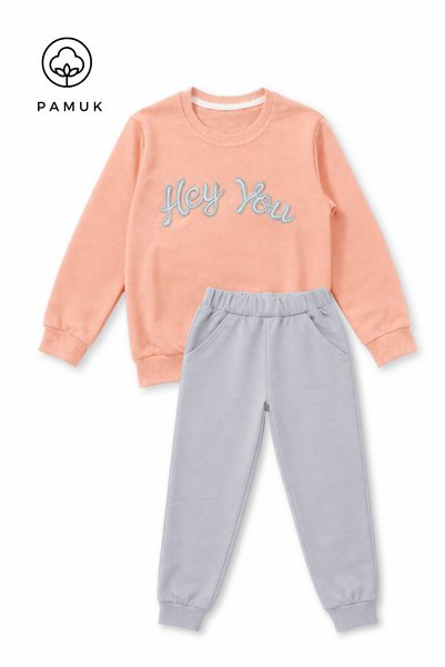 HK HOPKİDS Girl's Embroidered Basic Two Thread Fabric Me Transitional Lt Top Set