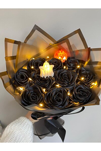 Buketim Seninle 10'lu Cadılar Bayramı Konseptli Siyah Solmayan Gül Buketi, Sa...