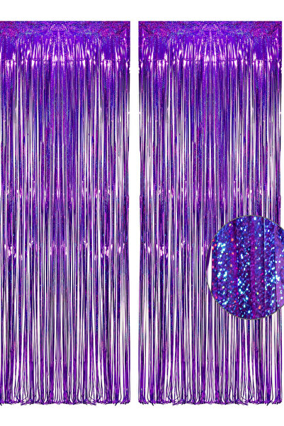 Generic 2-Piece Purple Fringe Curtain Set For Party 100 x250cm Party Backdrop...