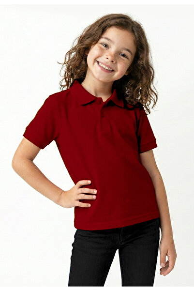CC STORE قميص مدرسي للأطفال بياقة بولو من قماش البولو - لون خمري