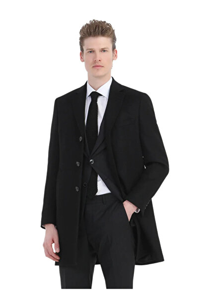 Ramsey Siyah Regular Fit Klasik Dokuma Palto