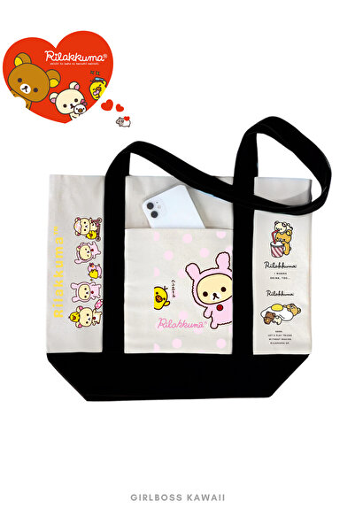 Girlboss Kawaii Rilakkuma Large Canvas Bag with Pockets / Shopping, Sports, B...
