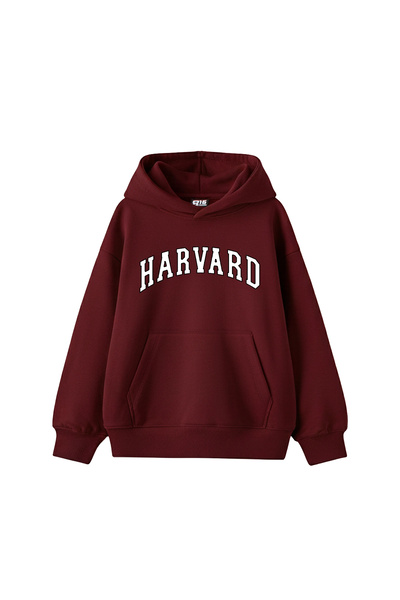 Sekizbiraltı Harvard V2 Printed Oversized Unisex Claret Red Hoodie