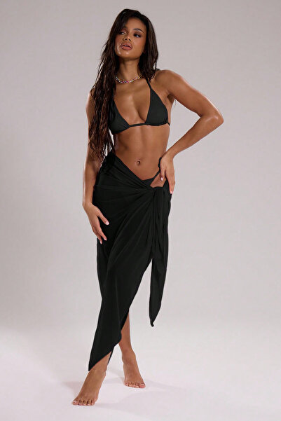 İntive Lingerie Women's Black Basement Style 150X75 Pareo with Tie Detail