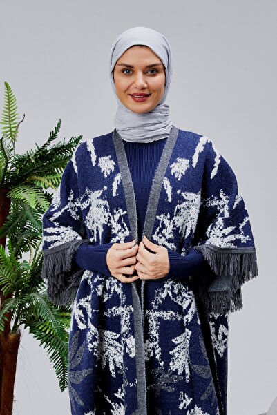 CNR TEKSTİL Beard Patterned Tassel Tricot Poncho