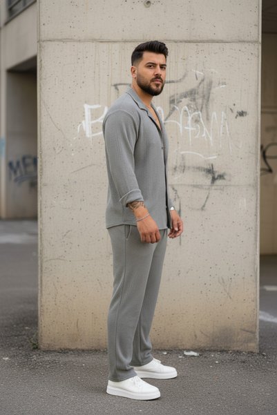 Fifty Color Men's Trend Summer Comfortable Fit Wrinkle-Resistant Fabric Long Sleeve Shirt and Pants Set