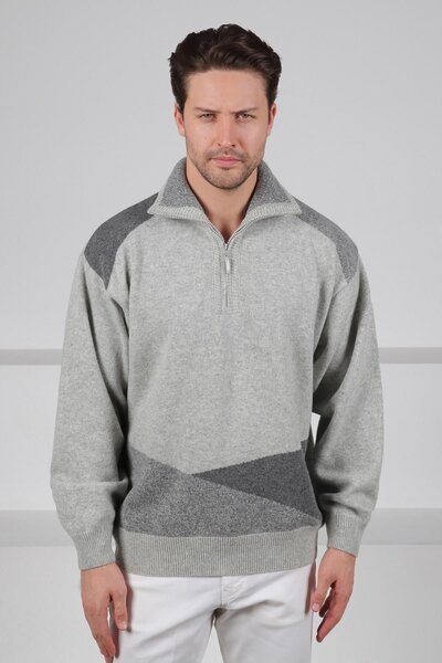 Ferraro Pulover pentru bărbați, 100% lână de miel, cu mâneci lungi, cu fermoa...