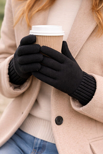 MODA Black Knitted Wool Gloves Thick Fabric Cold-Proof Cotton Unisex