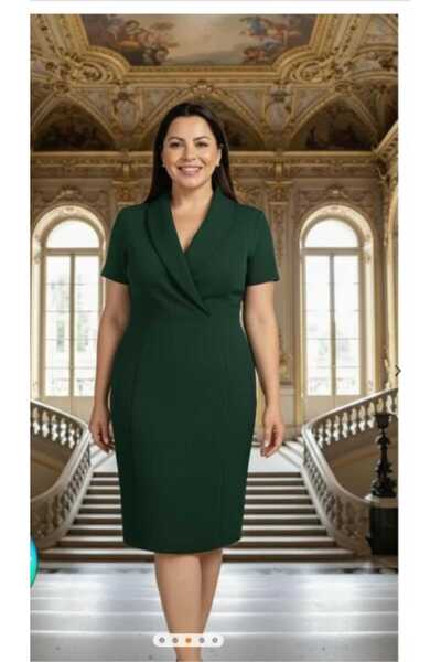 Nidya Moda Kruvaze Yaka Yeşil Abiye Elbise-4098Y